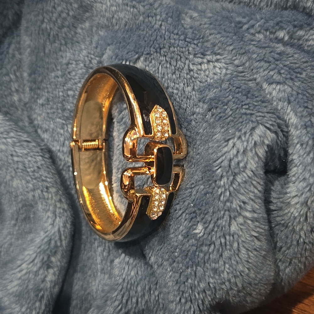 Stella & Dot Hinge Bangle Bracelet, Black and Gold